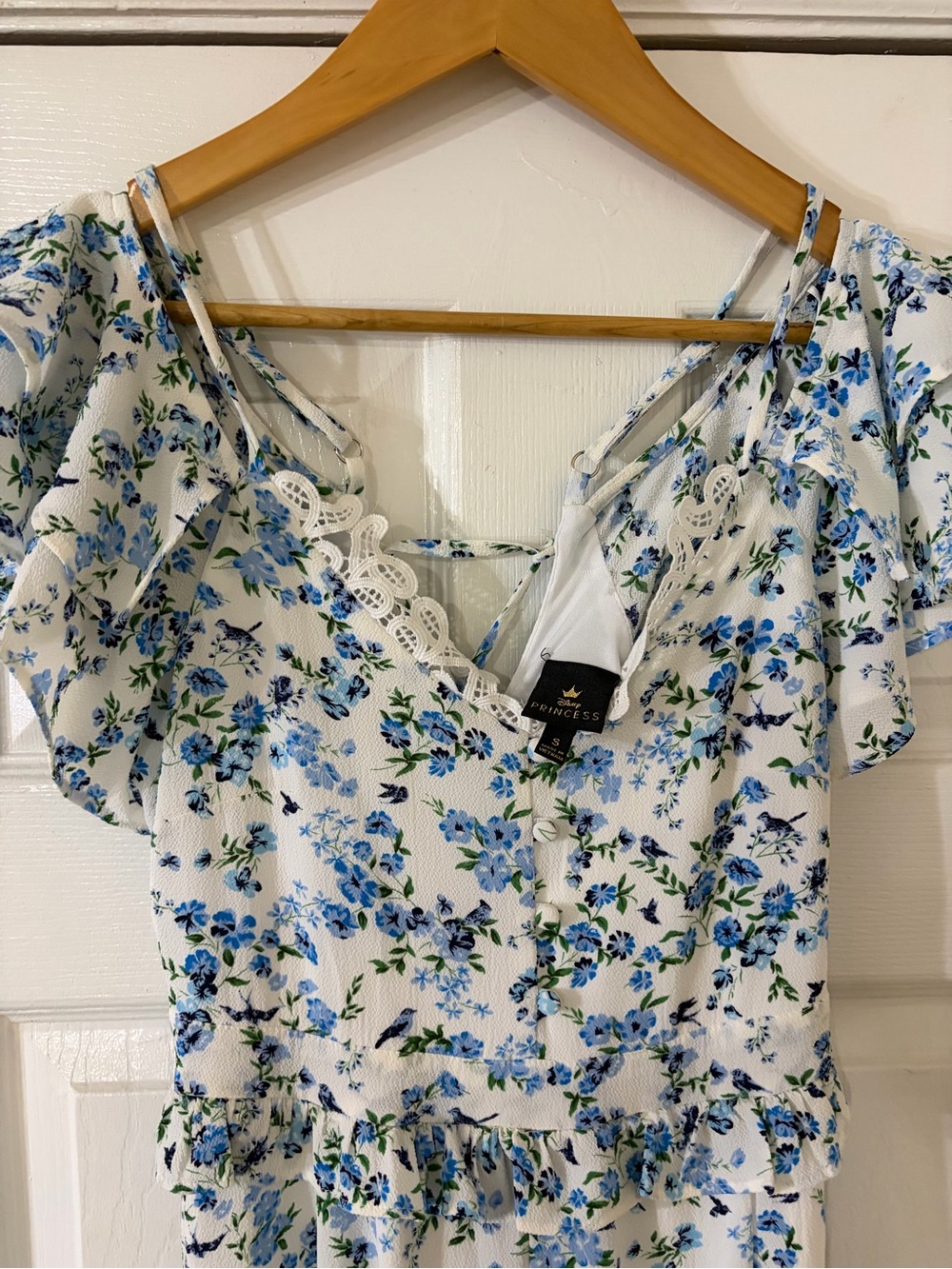 Princess Polly White Blue Floral Lace-Trim Womens Tunic Top
